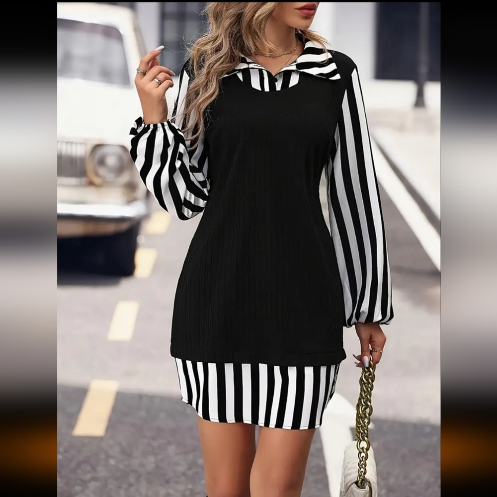 NIP Beautiful , Modern Pin Striped Dress
